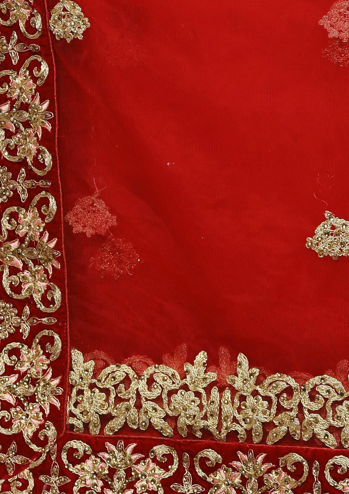 Royal Red Zariwork Velvet Semi Stitched Lehenga