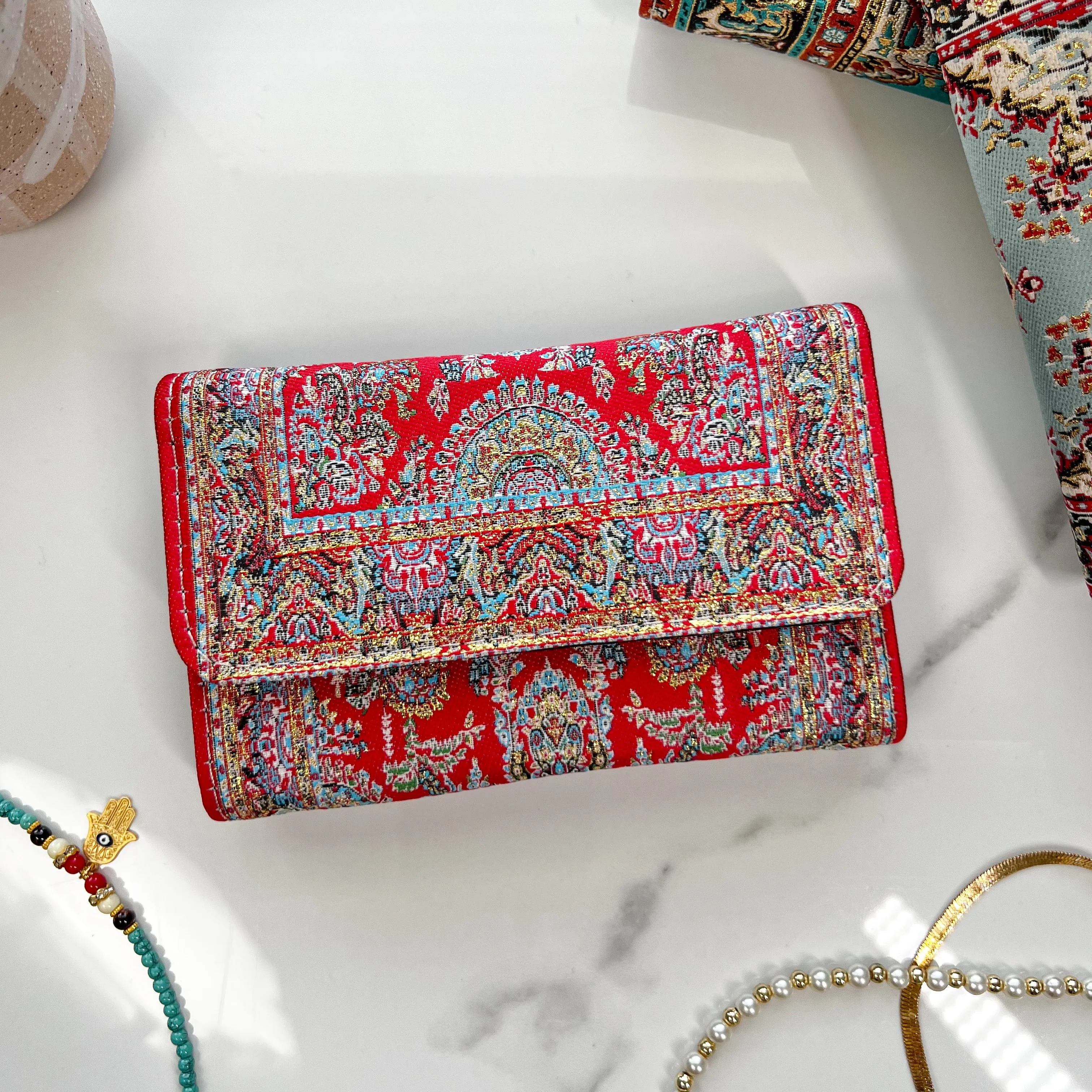 Rug Design Wallet, Small Trifold Wallet, Handmade Vegan Wallet