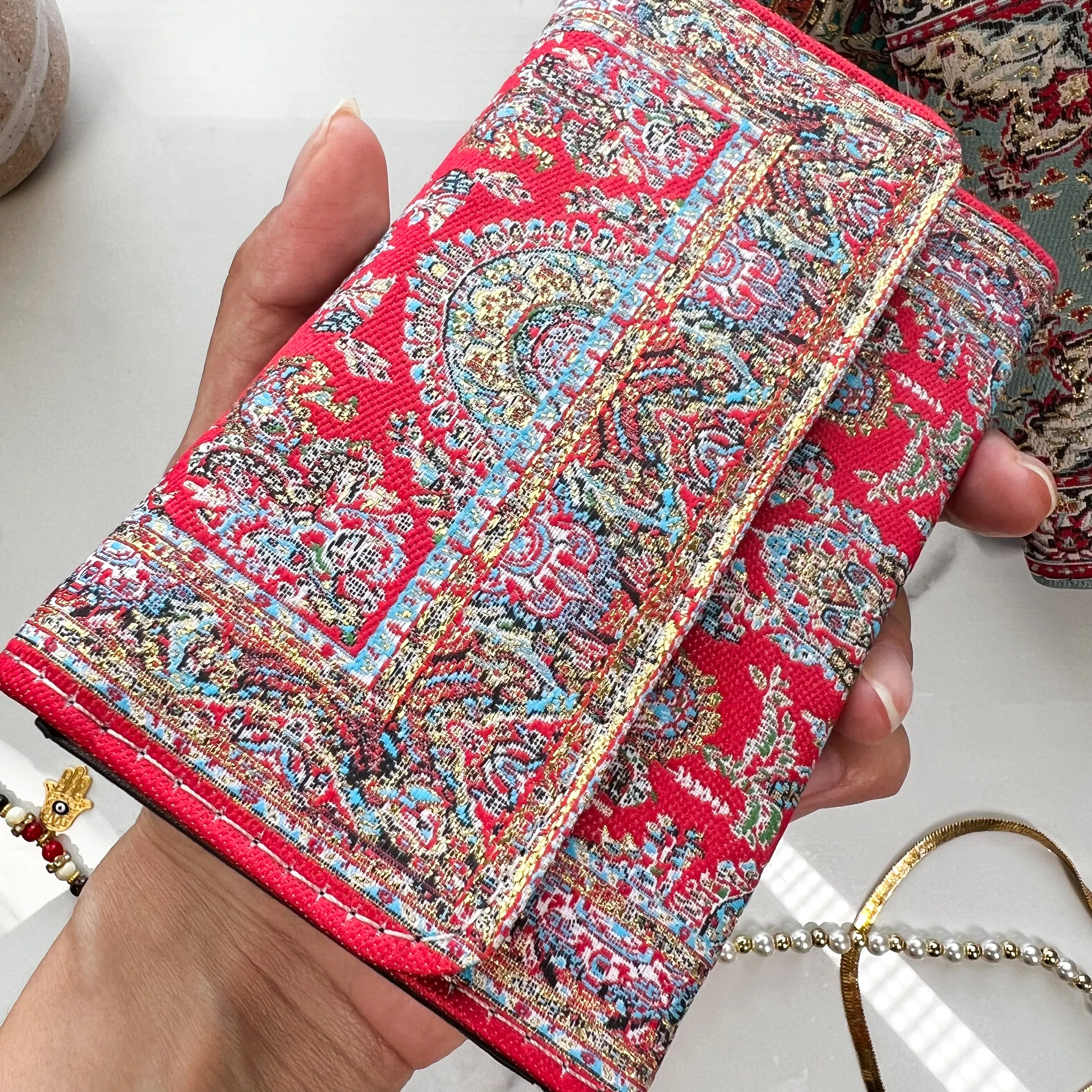 Rug Design Wallet, Small Trifold Wallet, Handmade Vegan Wallet