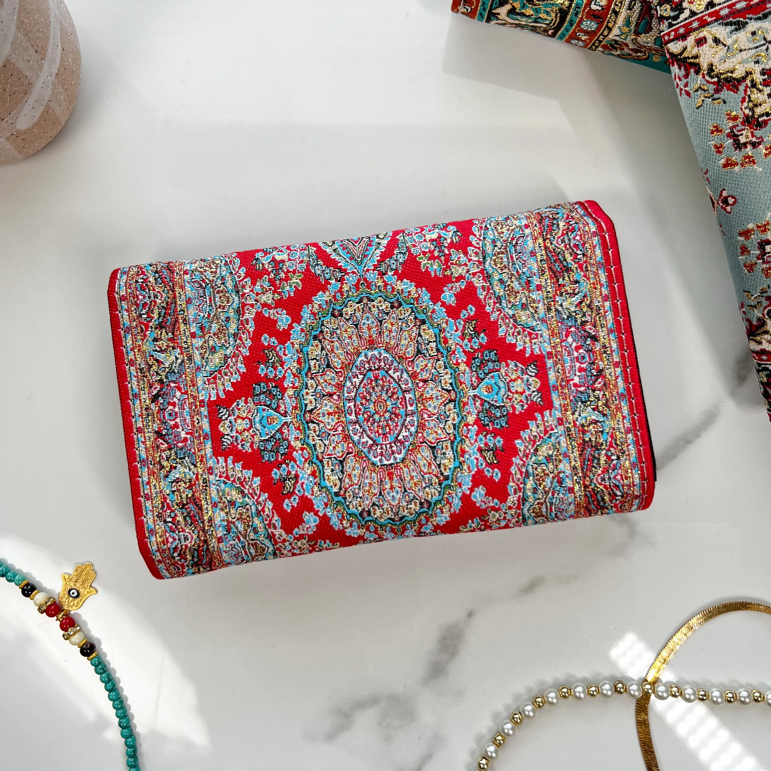 Rug Design Wallet, Small Trifold Wallet, Handmade Vegan Wallet