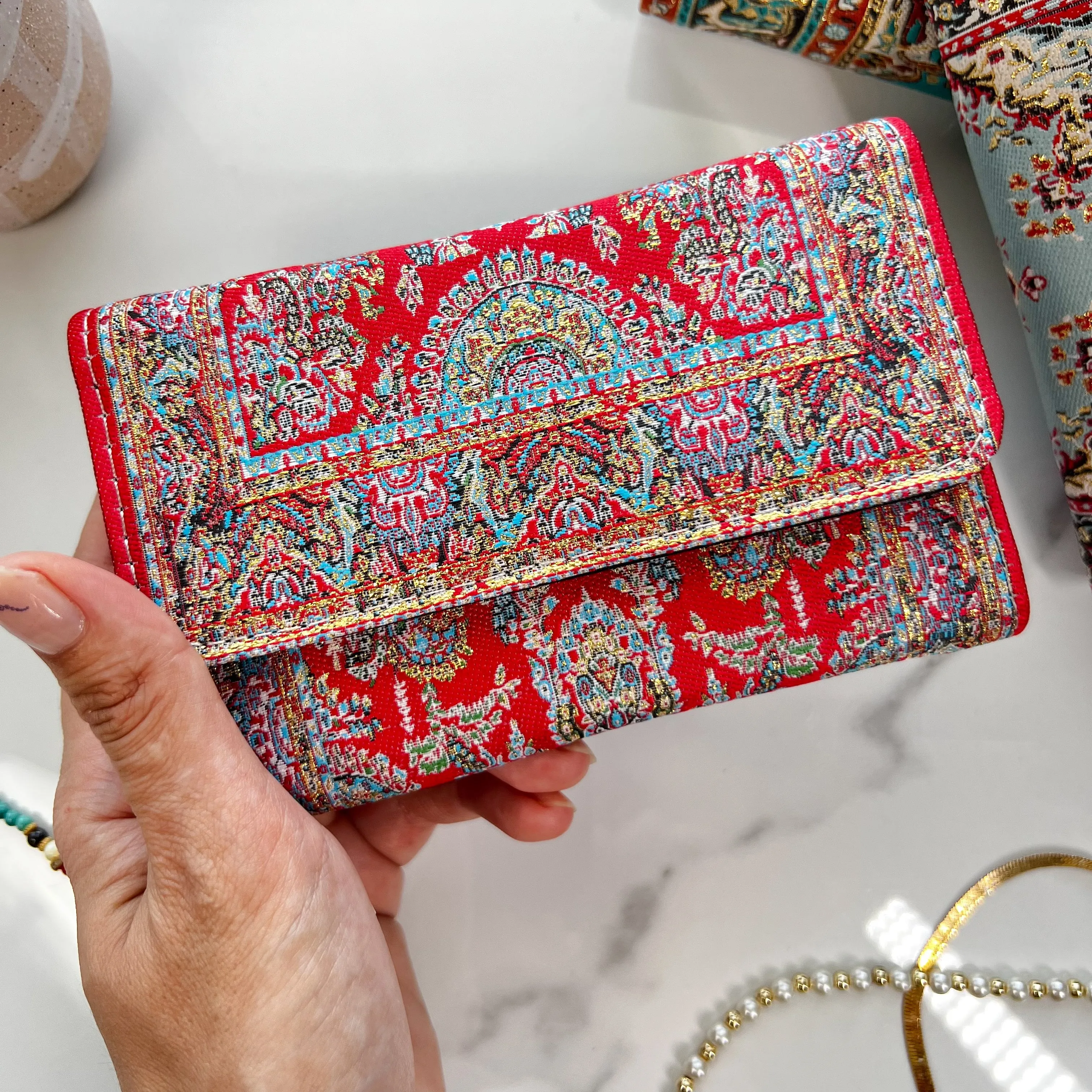 Rug Design Wallet, Small Trifold Wallet, Handmade Vegan Wallet