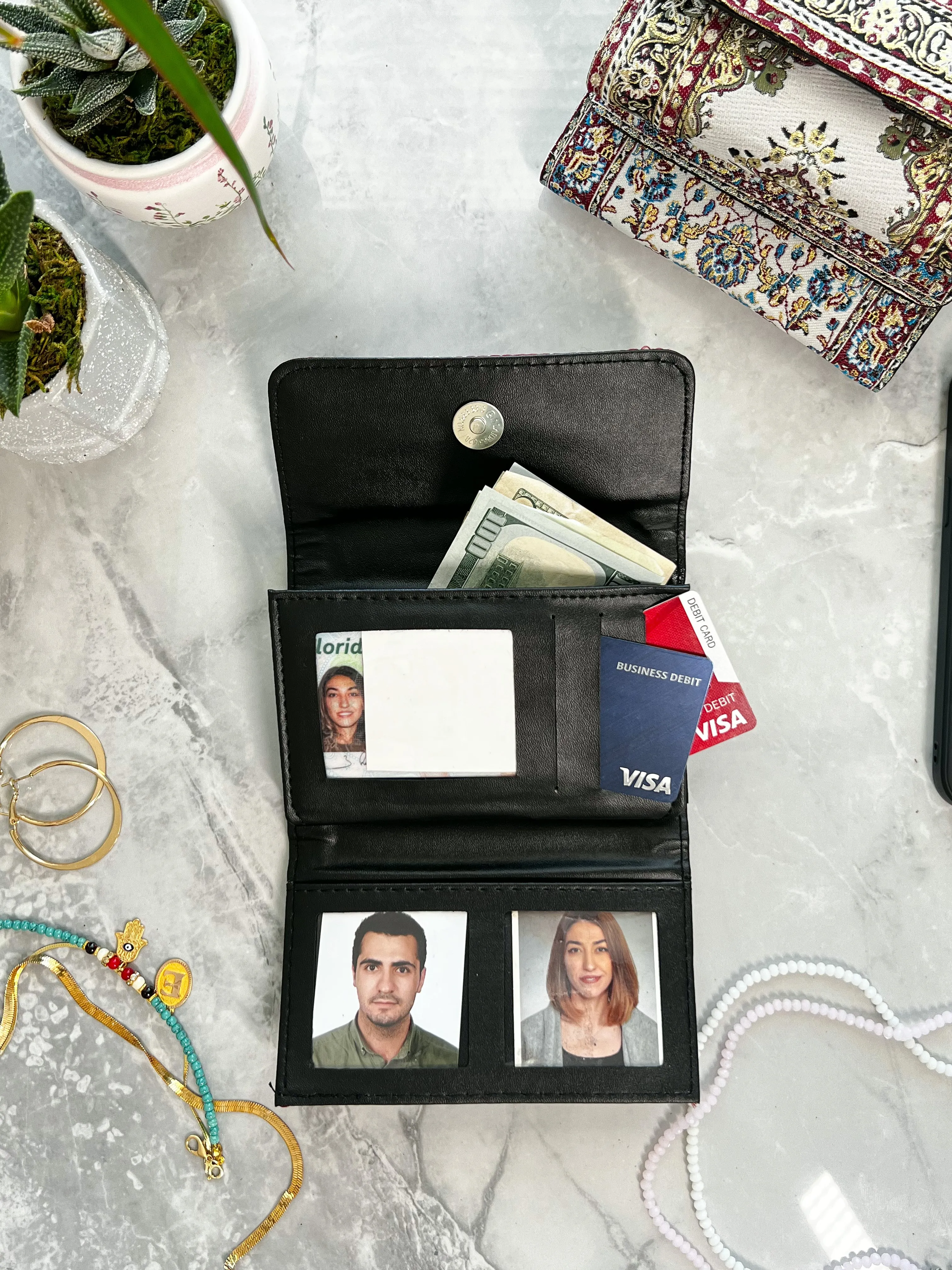 Rug Design Wallet, Small Trifold Wallet, Handmade Vegan Wallet