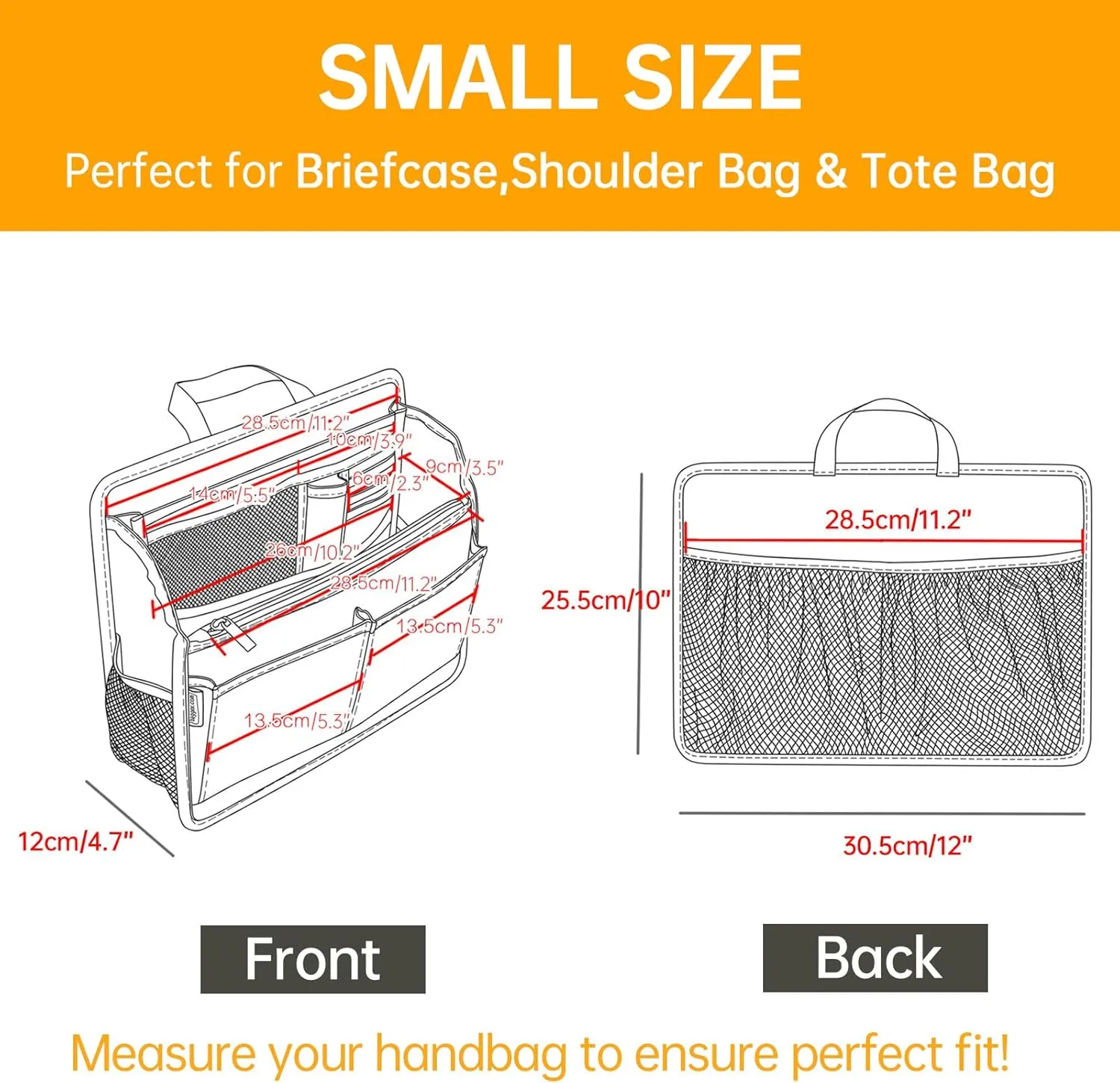 Rugged Organizer Insert for Briefcase Tote Shoulder Messenger Bag - 19 Pockets,Durable Padded Nylon,Handle (Small,Navy)