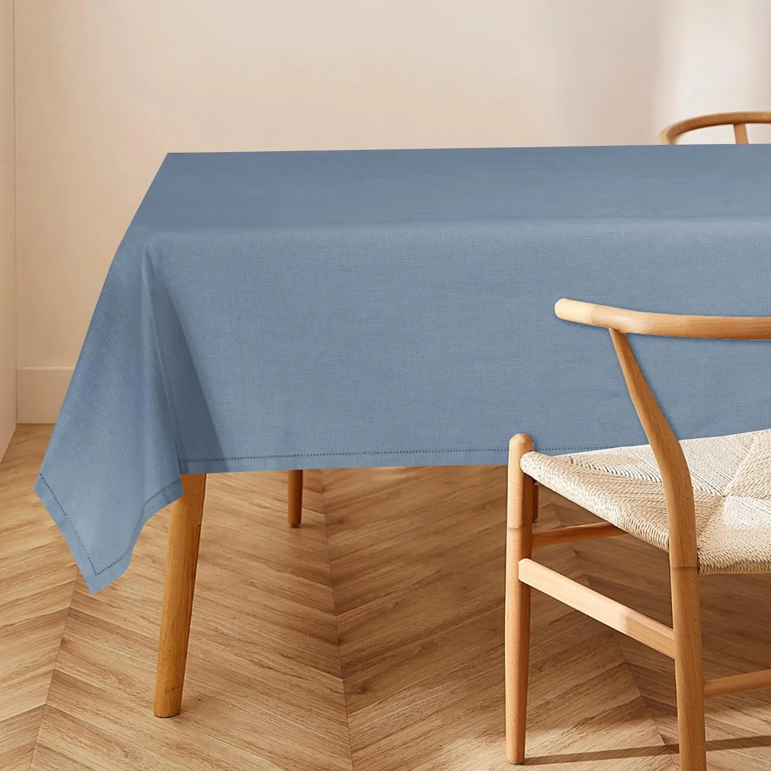 RUVANTI Cotton Linen Table Cloth Rectangle Table 72x54 Inch, Classic Hemstitch, Stain ‎Resistant, Washable Tablecloth Perfect for Coffee Table Cover, Dining, Hotel, Weddings and Parties – Grey