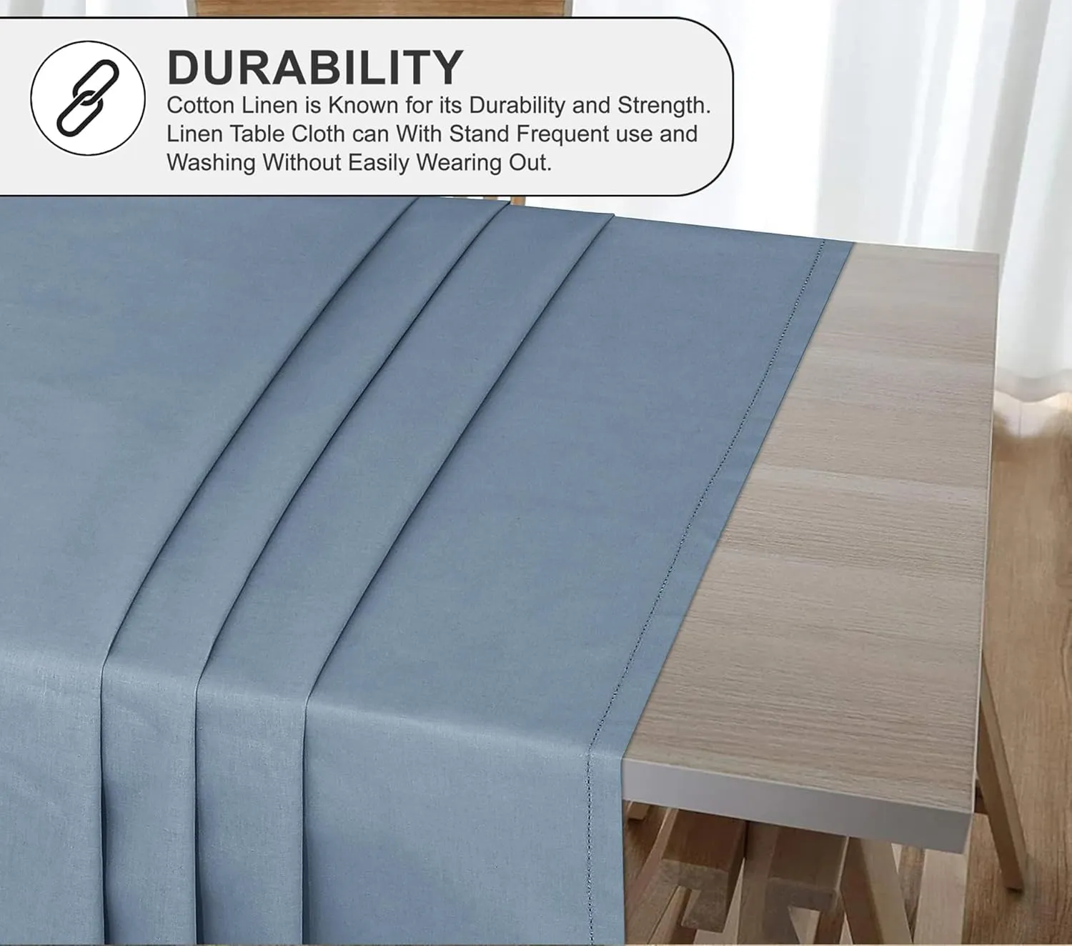 RUVANTI Cotton Linen Table Cloth Rectangle Table 72x54 Inch, Classic Hemstitch, Stain ‎Resistant, Washable Tablecloth Perfect for Coffee Table Cover, Dining, Hotel, Weddings and Parties – Grey