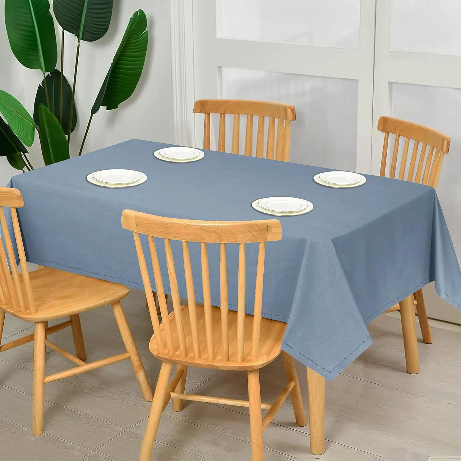 RUVANTI Cotton Linen Table Cloth Rectangle Table 72x54 Inch, Classic Hemstitch, Stain ‎Resistant, Washable Tablecloth Perfect for Coffee Table Cover, Dining, Hotel, Weddings and Parties – Grey