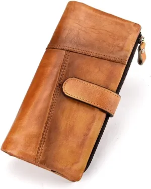 RWCCCRWS Vintage Genuine Leather Long Wallet Men Women Credit Card Holder Purse Zipper Business Moible Phone Wallet,Best Choice (Color : Brass, Size : 19.5 * 9.5cm)