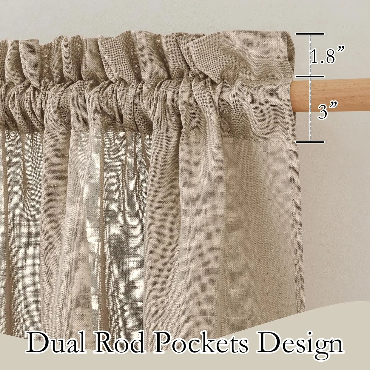 RYB HOME Light Filtering Linen Sheer Curtains, UV Privacy Protected Linen Blend Stain Resistant Burlap Panels for Farmhouse/Living Room/Dining Room, Khaki, Length 84 by Width 52 inch, 2 Panels