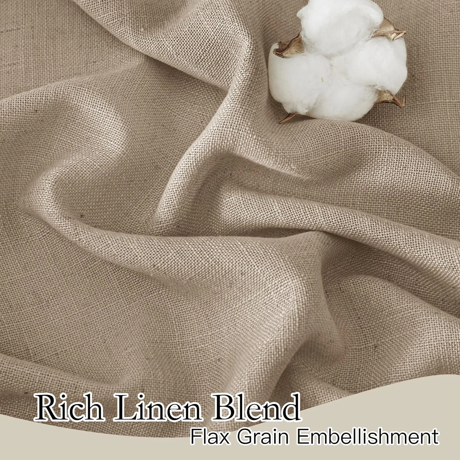 RYB HOME Sheer Linen Curtains 90 inches Long, Rod Pocket & Back Tab Linen Blend Elegant Light Filtering Privacy UV Protected Panels for Living Room, Khaki, 52" W, 2 Panels