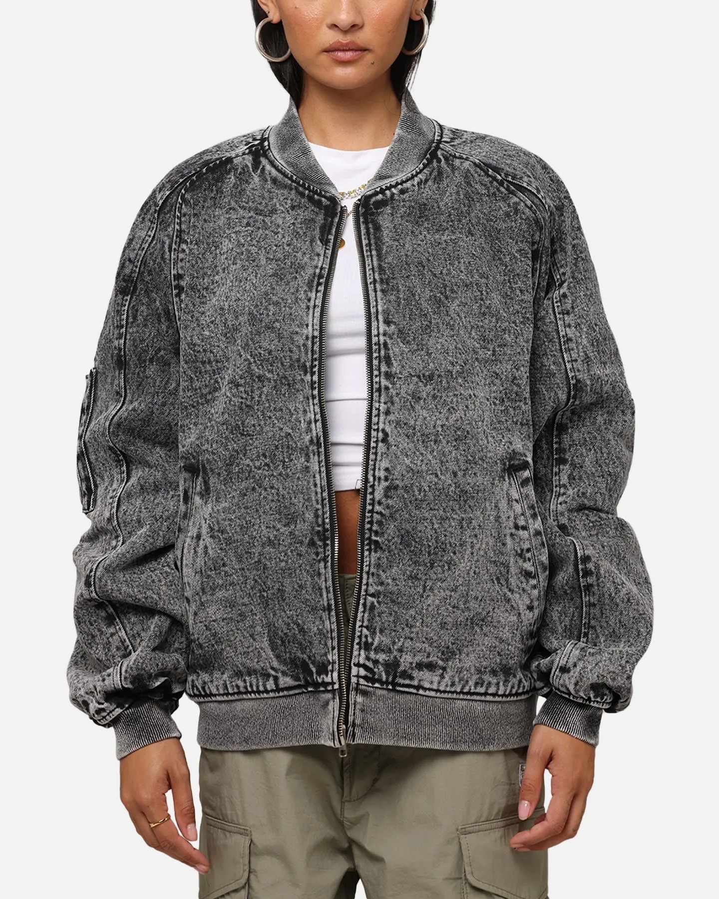 Saint Morta Flight Denim Jacket Black Stonewash