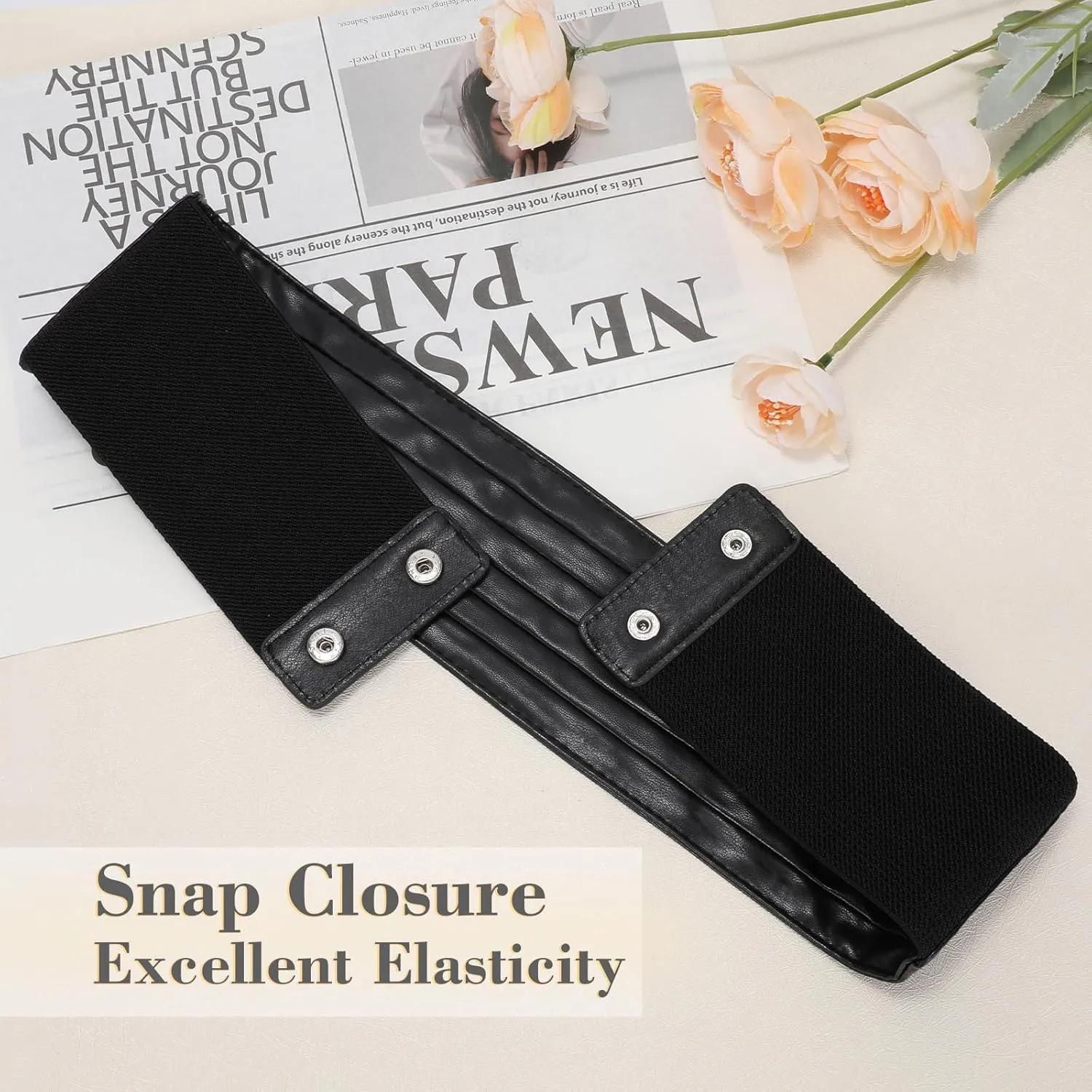 SANSTHS Women Wide Elastic Belts for Dresses Vintage Fashion Stretchy Waist Belts Ladies Cinch Belts Leather Waistband