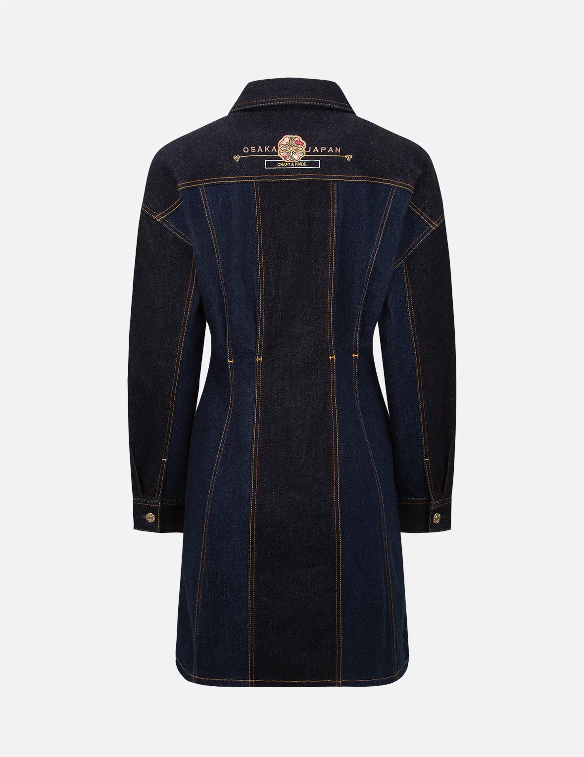 Seagull and Kamon Embroidery Denim Blocking Dress
