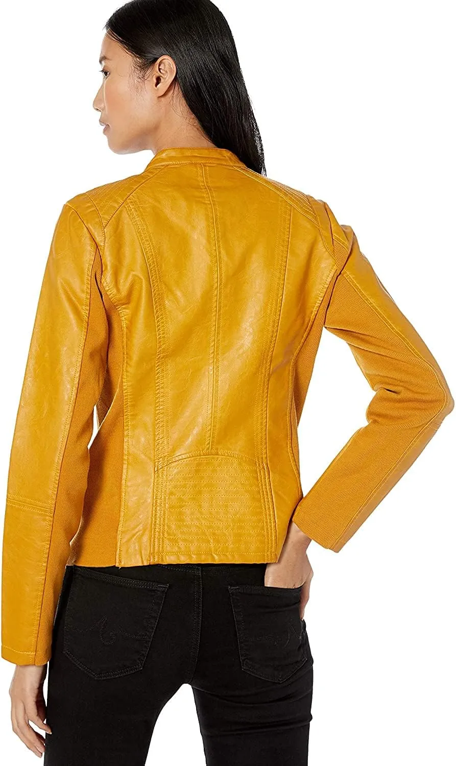 Sebby Collection Women's Faux Leather Jacket with Moto Details and Front Zip Pockets