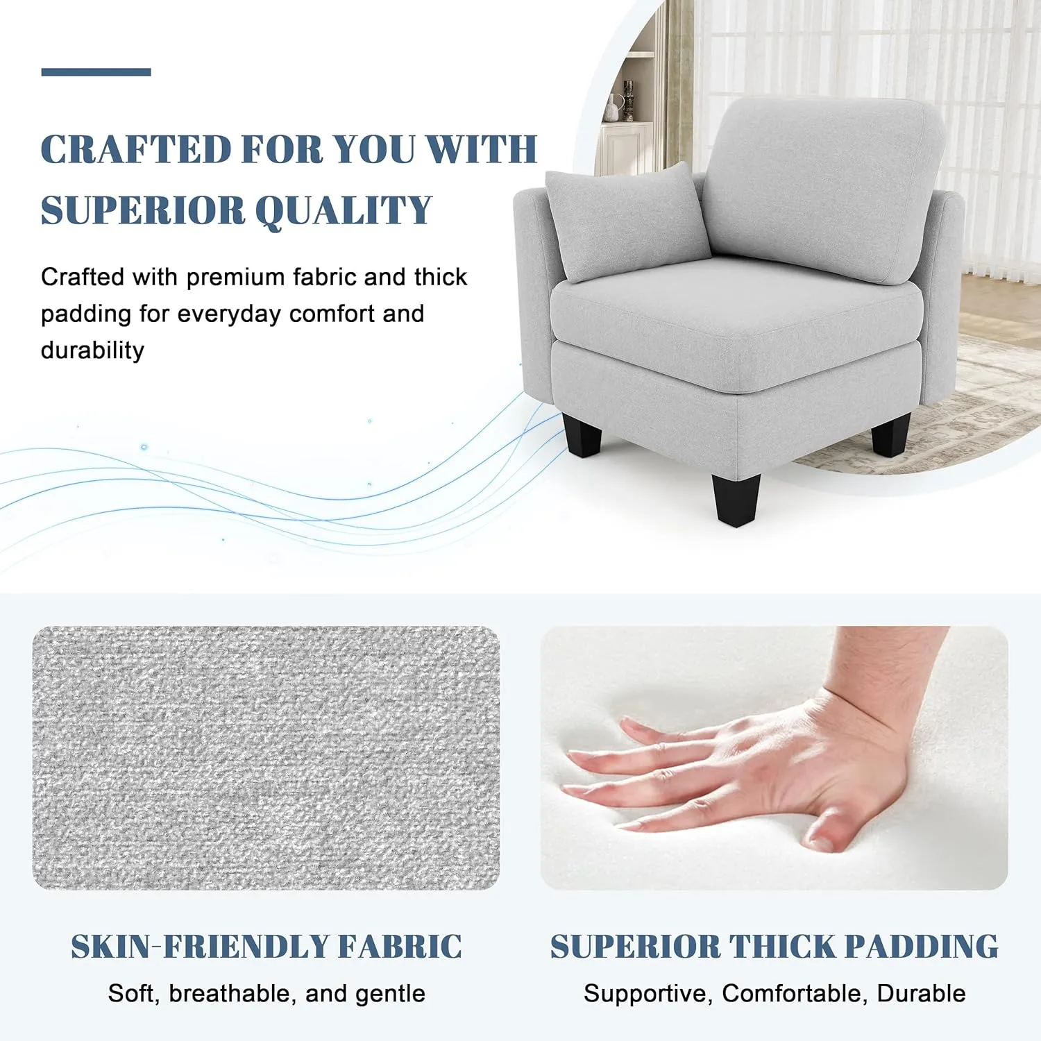 Sectional Sleeper Sofa, 8 Seaters LightGrey Modular Sleeper Sofa Couch, Comfy Sectionals Couches Bed, Convertible Sofas with Ottomans, Modular Sectional Couches for Living Room