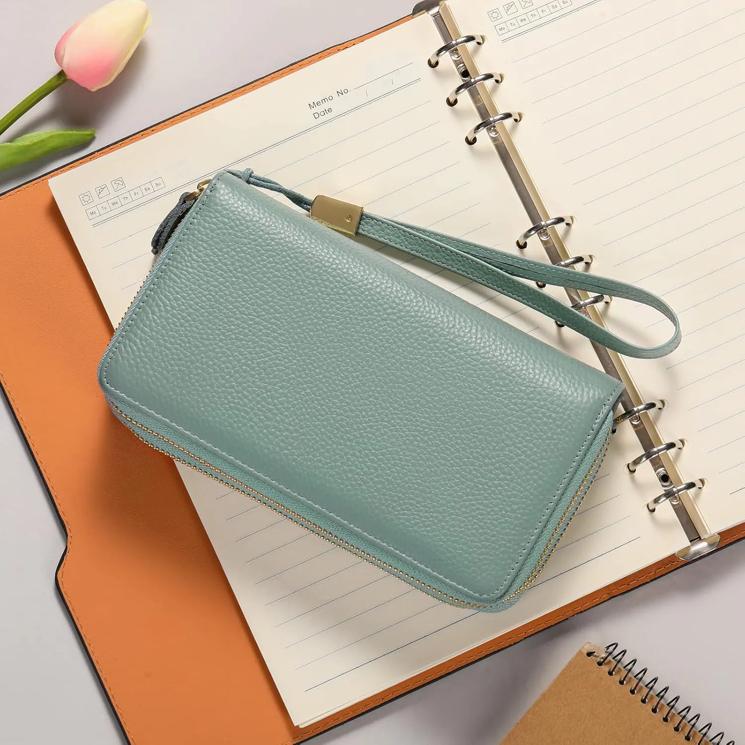 SENDEFN Leather Women Wallet RFID Blocking Zipper Around Phone Holder Clutch Wristlet Large Capacity