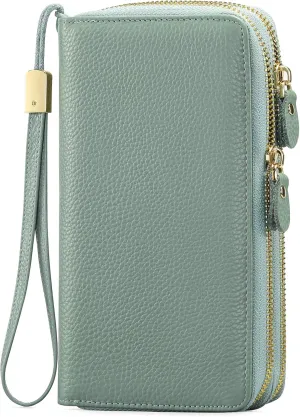 SENDEFN Leather Women Wallet RFID Blocking Zipper Around Phone Holder Clutch Wristlet Large Capacity