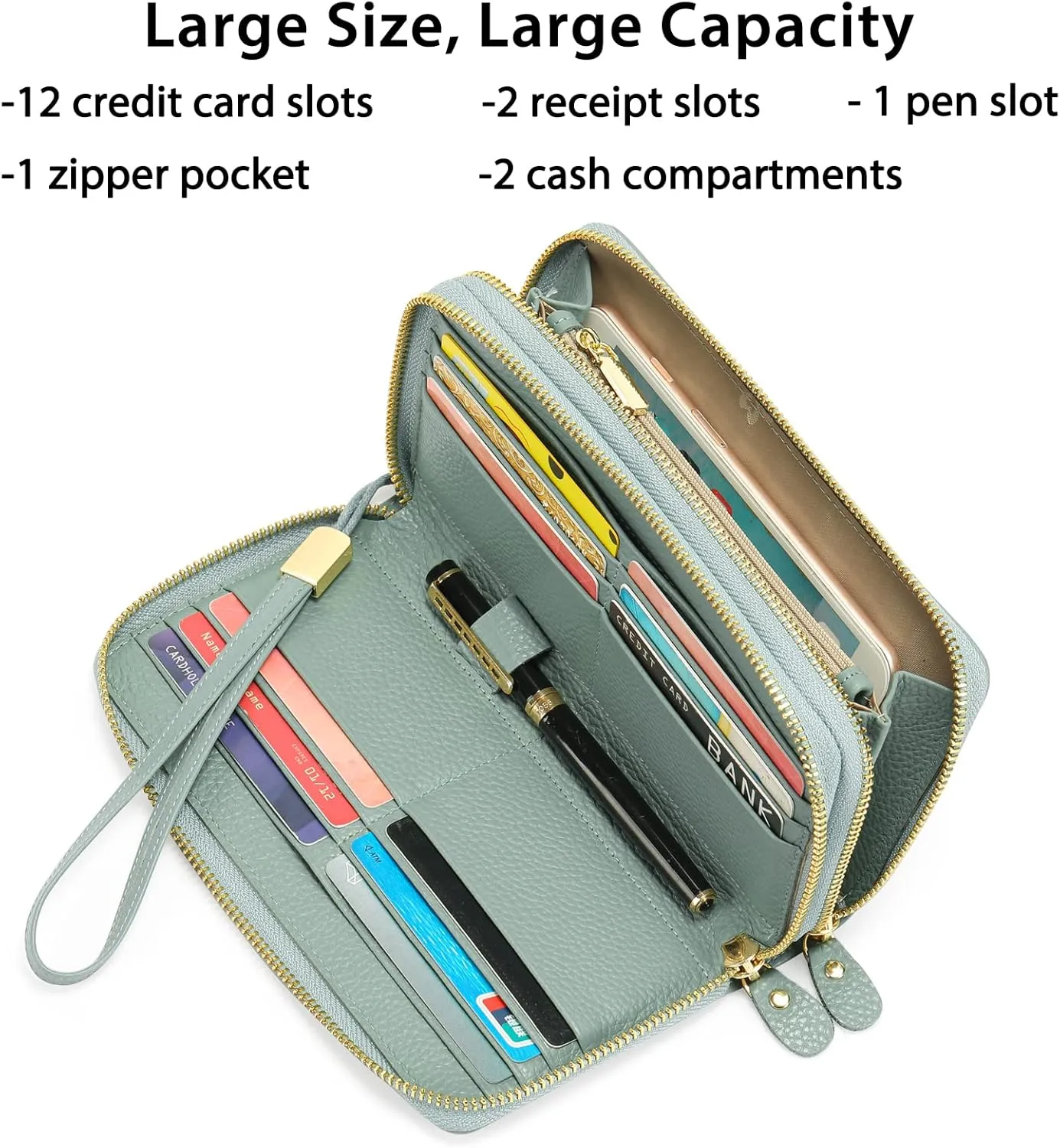 SENDEFN Leather Women Wallet RFID Blocking Zipper Around Phone Holder Clutch Wristlet Large Capacity