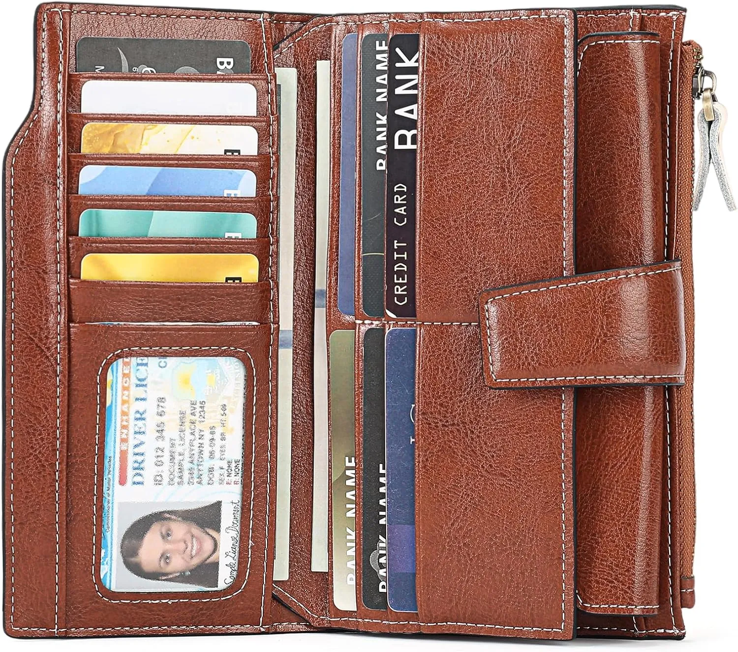 SENDEFN Women Leather Wallets RFID Blocking Clutch Card Holder Ladies Purse with Zipper Pocket