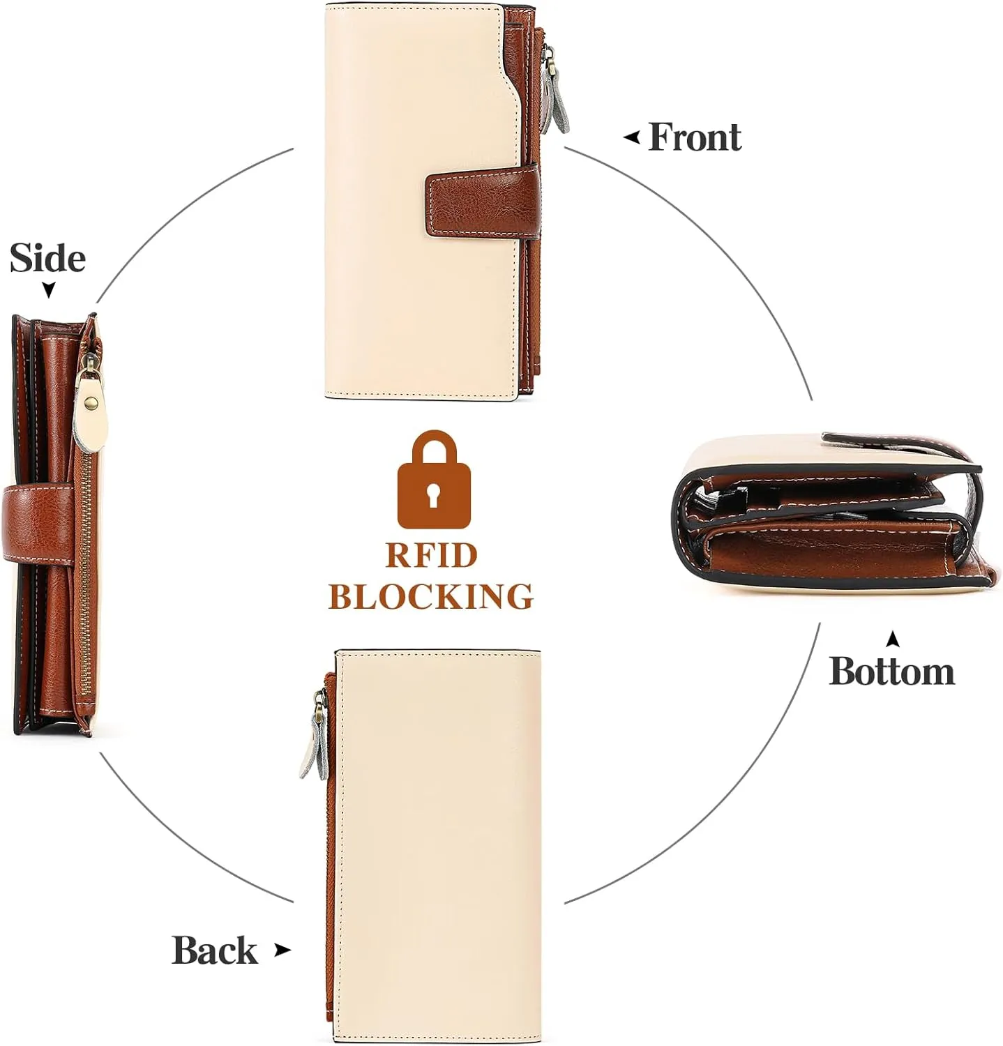 SENDEFN Women Leather Wallets RFID Blocking Clutch Card Holder Ladies Purse with Zipper Pocket