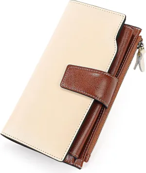 SENDEFN Women Leather Wallets RFID Blocking Clutch Card Holder Ladies Purse with Zipper Pocket