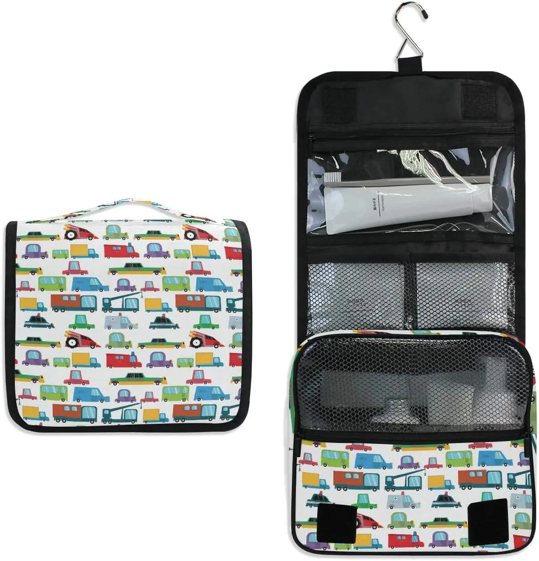 senya Hanging Travel Toiletry Bag Kit Boys Makeup Case Cosmetics Organizer for Men Women (Cartoon Boy Cars)