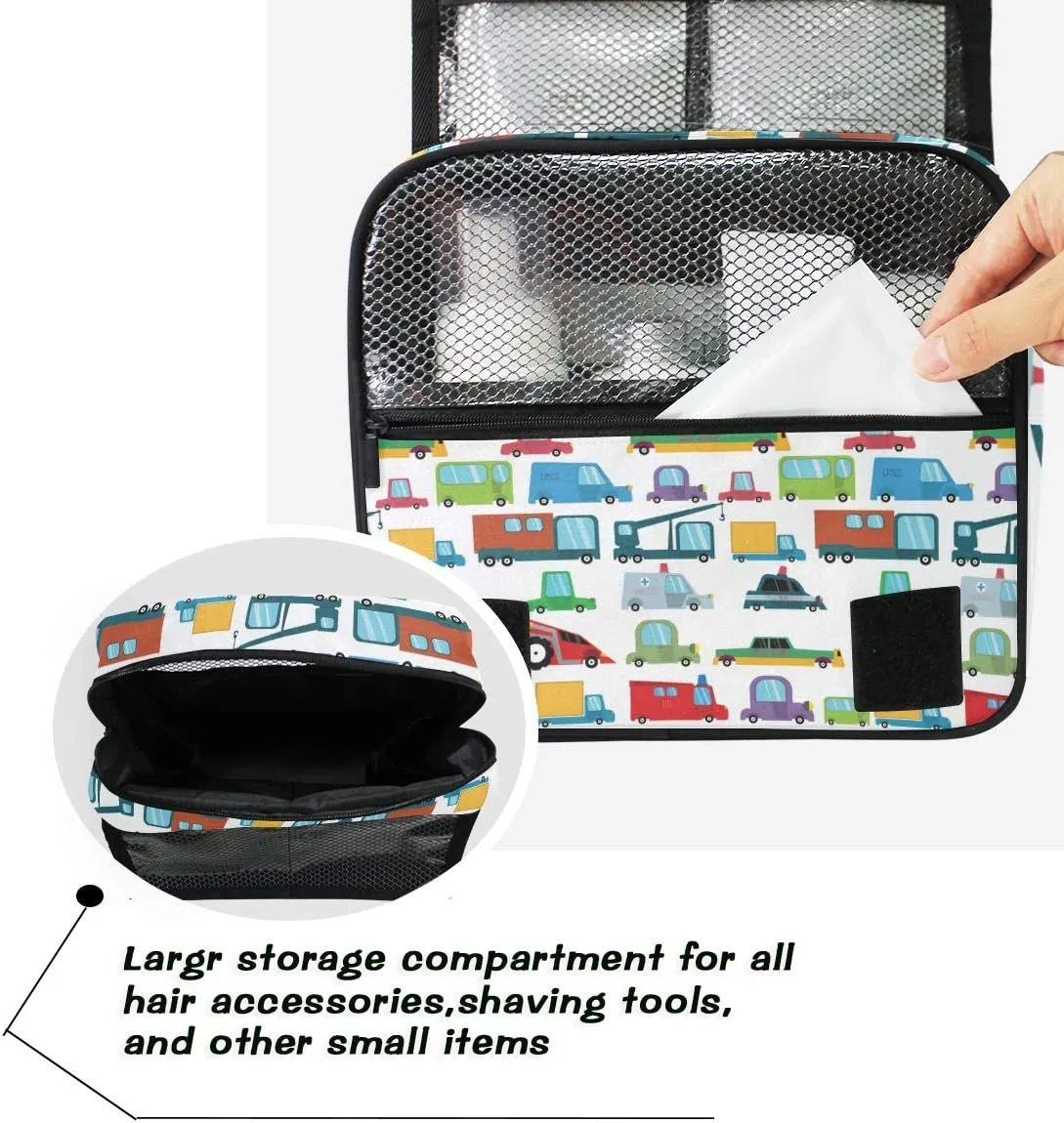 senya Hanging Travel Toiletry Bag Kit Boys Makeup Case Cosmetics Organizer for Men Women (Cartoon Boy Cars)
