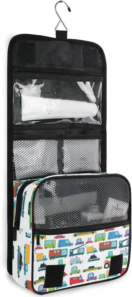senya Hanging Travel Toiletry Bag Kit Boys Makeup Case Cosmetics Organizer for Men Women (Cartoon Boy Cars)