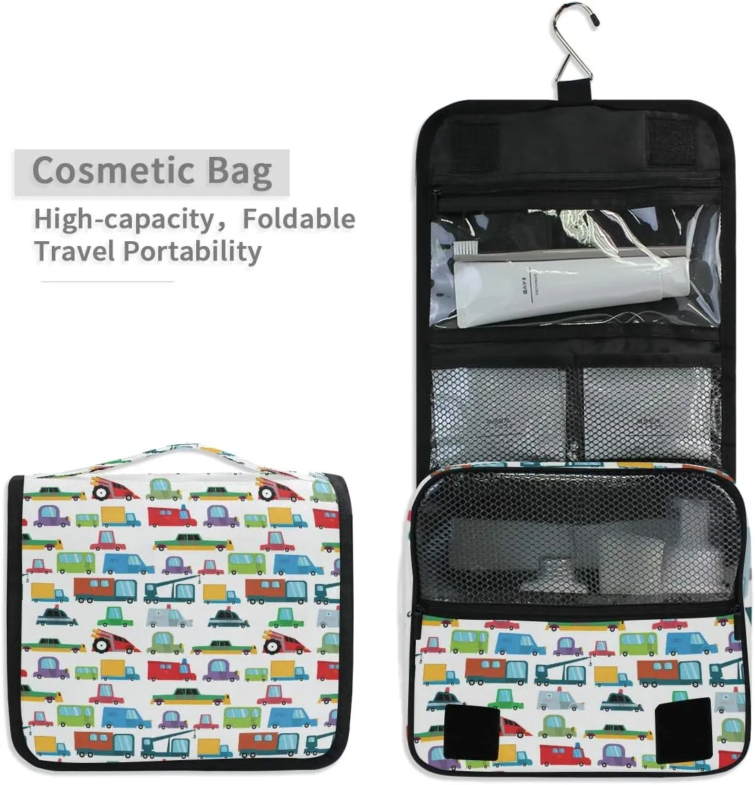 senya Hanging Travel Toiletry Bag Kit Boys Makeup Case Cosmetics Organizer for Men Women (Cartoon Boy Cars)