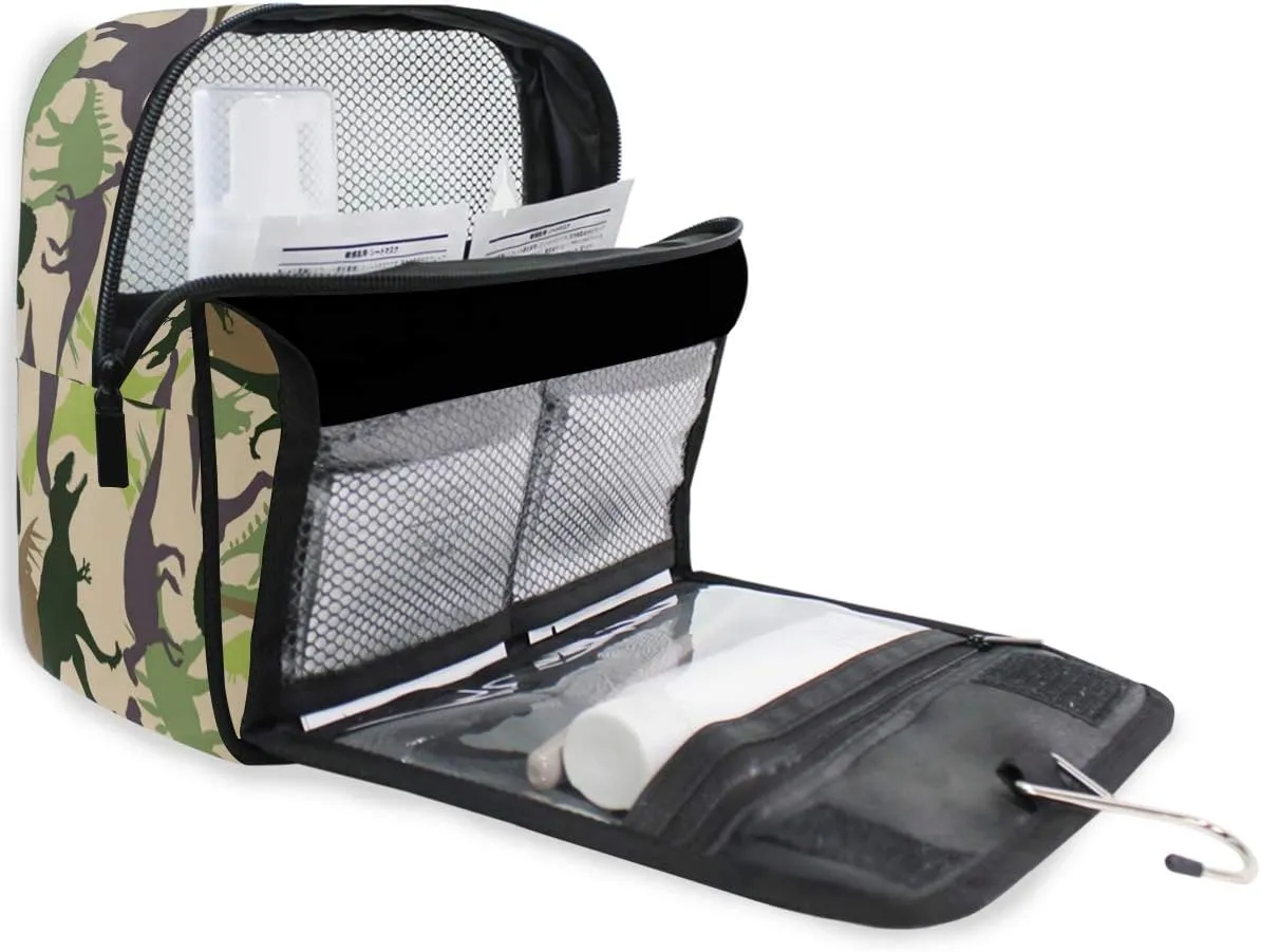 senya Hanging Travel Toiletry Bag Kit Boys Makeup Case Cosmetics Organizer for Men Women (Dinosaur Camouflage)