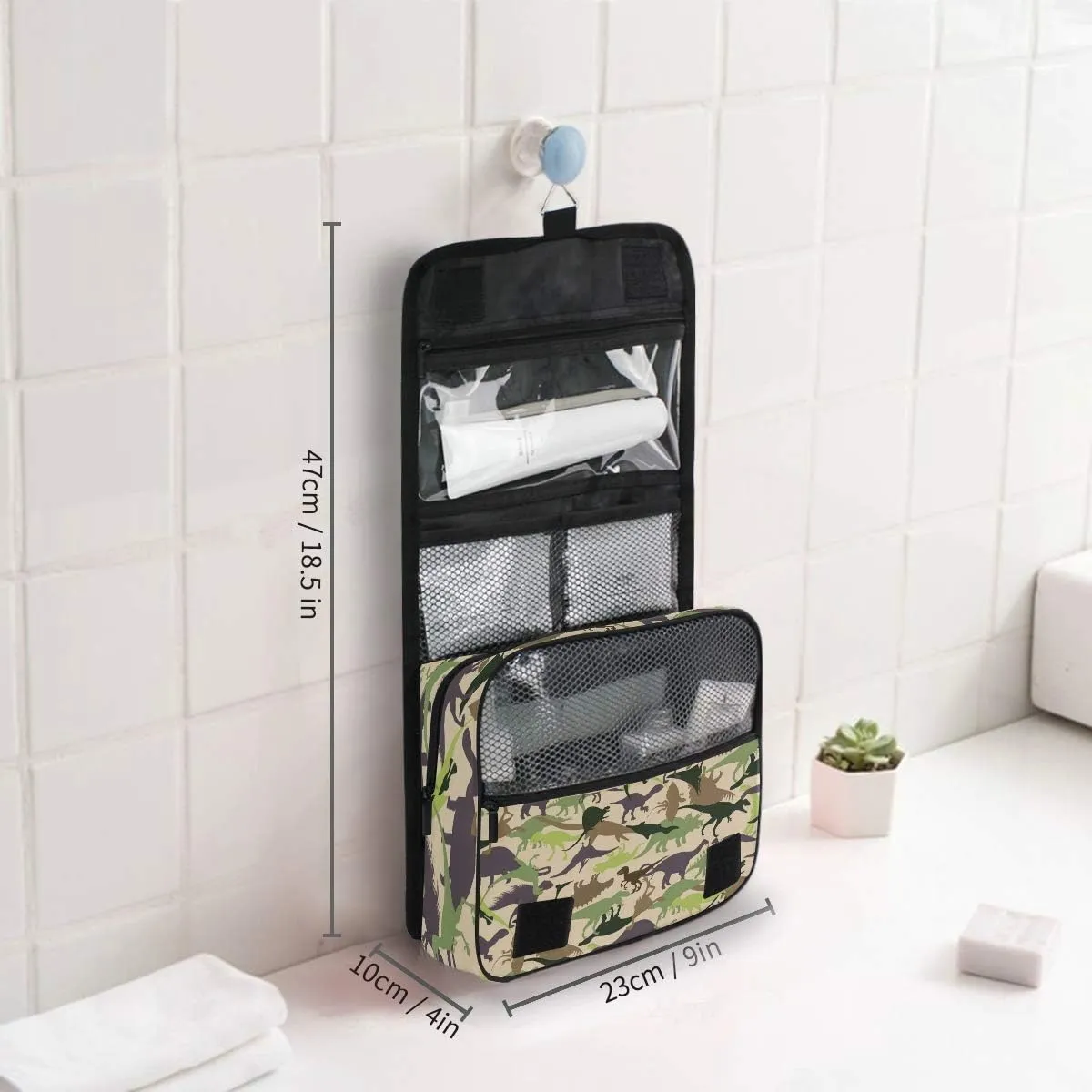 senya Hanging Travel Toiletry Bag Kit Boys Makeup Case Cosmetics Organizer for Men Women (Dinosaur Camouflage)