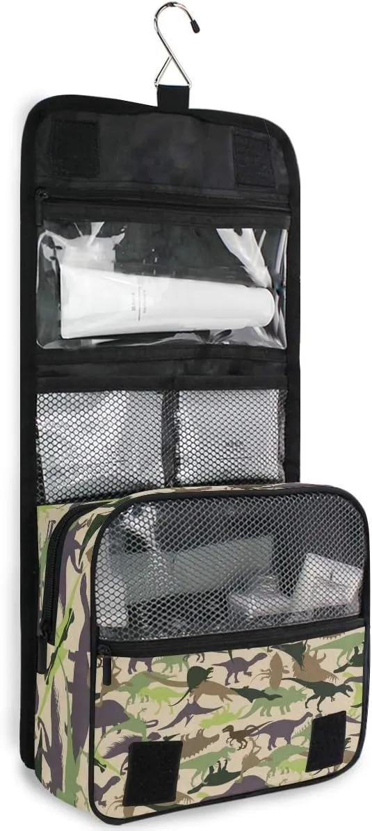 senya Hanging Travel Toiletry Bag Kit Boys Makeup Case Cosmetics Organizer for Men Women (Dinosaur Camouflage)