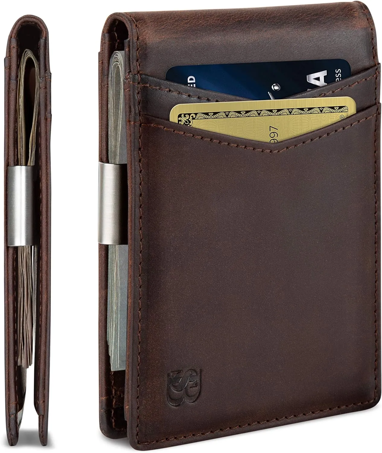 SERMAN BRANDS Money Clip Wallet - Mens Wallets slim Front Pocket RFID Blocking Card Holder Minimalist Mini Bifold
