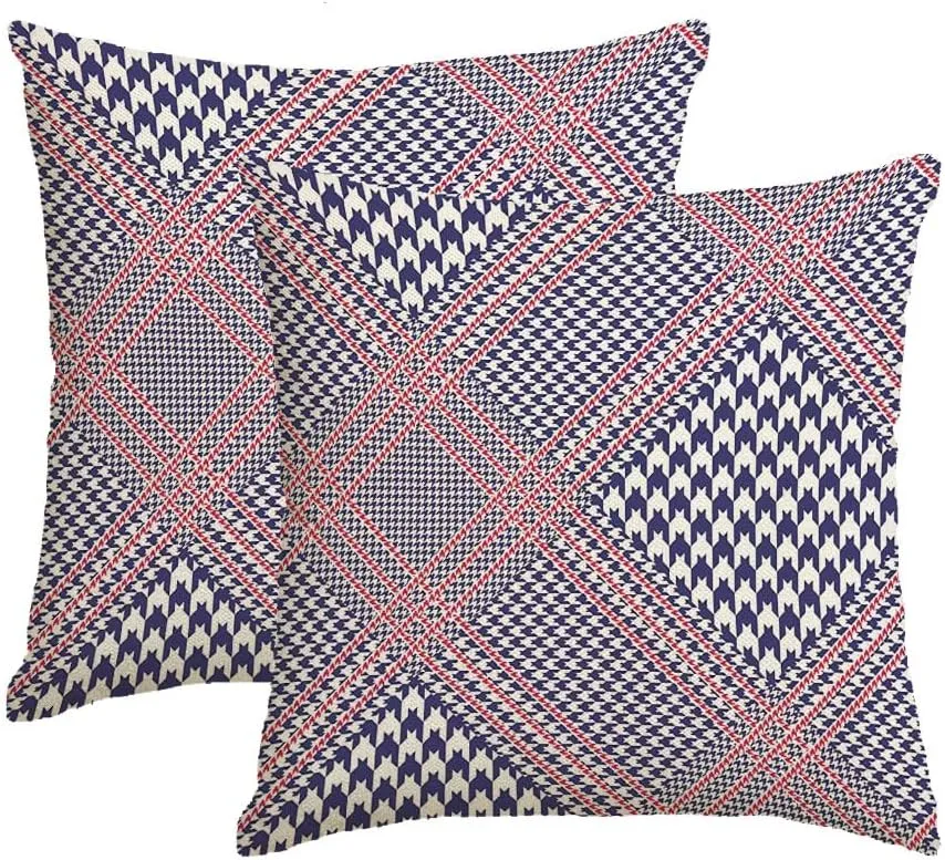 Set of 2 Waterproof Pillow Covers Linen Print Glen Country Scottish Plaid Prince Pattern Nautical Palette Mens Red Trend Textures Border Throw Pillow Cushion Case for Couch, Outdoor 18x18 Inch
