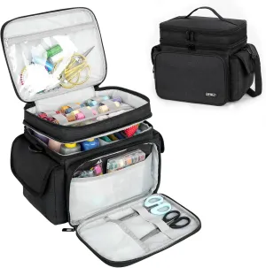 Sewing Supplies Organizer Storage Bag,Double-Layer Protable Travel Sewing Basket for Sew Accessories & Tools,Black(Bag Only)