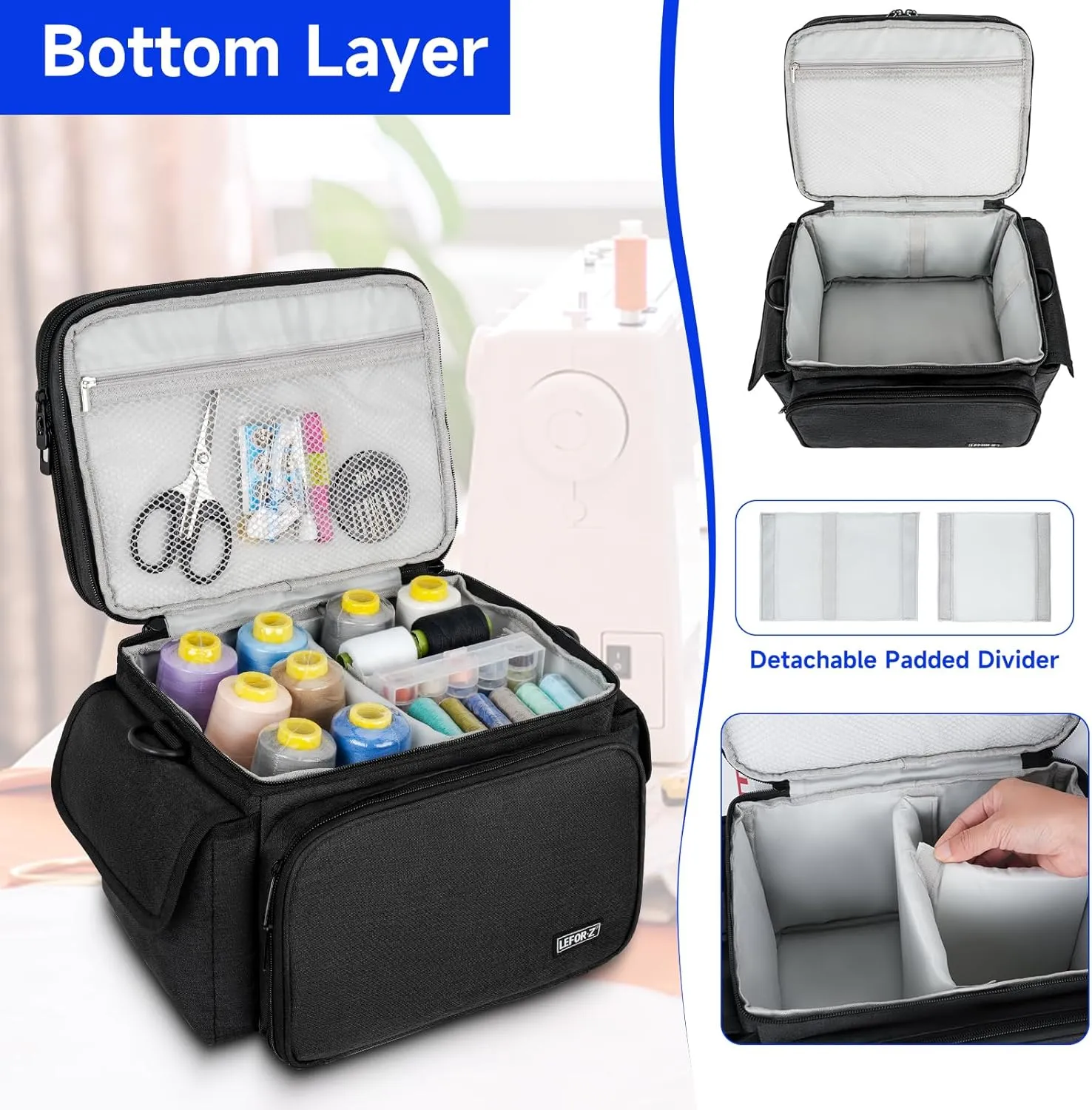 Sewing Supplies Organizer Storage Bag,Double-Layer Protable Travel Sewing Basket for Sew Accessories & Tools,Black(Bag Only)