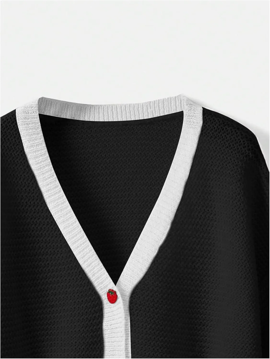 SHENHE Women's Strawberry Pattern Open Front Bishop Sleeve Casual Cardigan