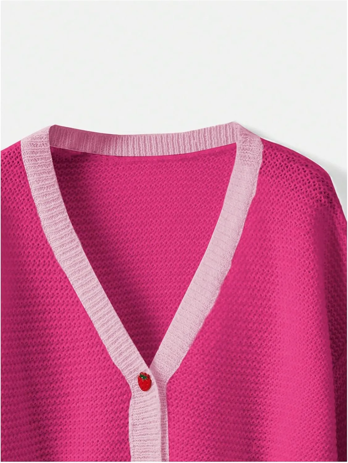 SHENHE Women's Strawberry Pattern Open Front Bishop Sleeve Casual Cardigan