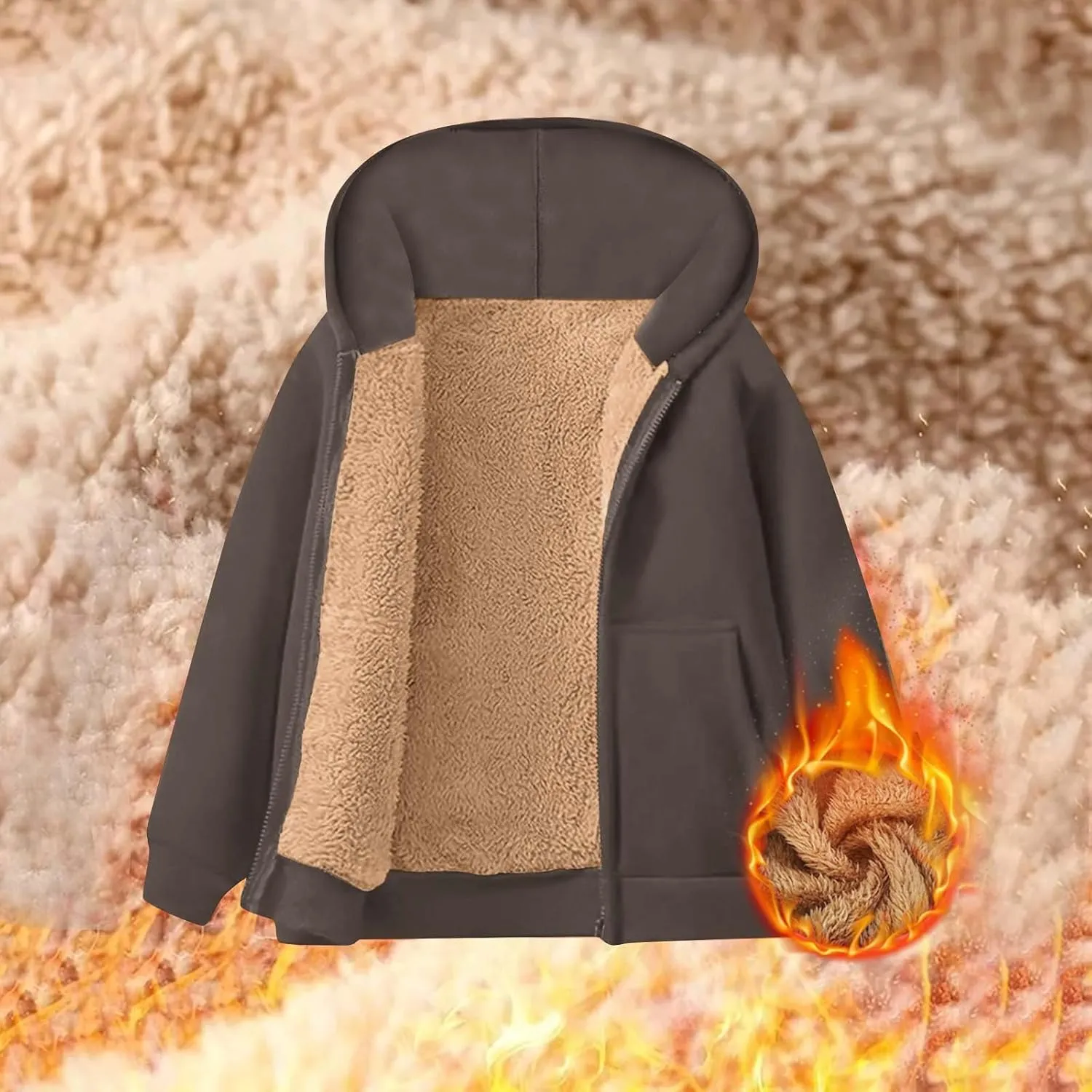 Sherpa Lined Jacket Women 2024 Fall Winter Fleece Warm Zip up Hoodie Casual Long Sleeve Hooded Jackets Coat Cardigan