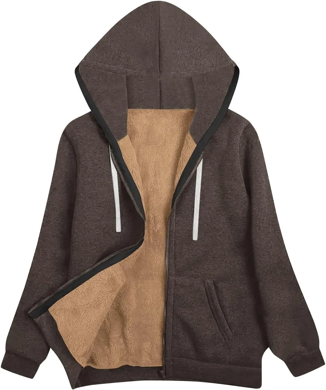 Sherpa Lined Jacket Women 2024 Fall Winter Fleece Warm Zip up Hoodie Casual Long Sleeve Hooded Jackets Coat Cardigan