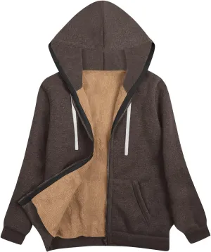 Sherpa Lined Jacket Women 2024 Fall Winter Fleece Warm Zip up Hoodie Casual Long Sleeve Hooded Jackets Coat Cardigan