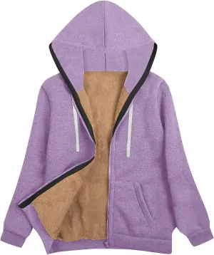 Sherpa Lined Jacket Women 2024 Fall Winter Fleece Warm Zip up Hoodie Casual Long Sleeve Hooded Jackets Coat Cardigan