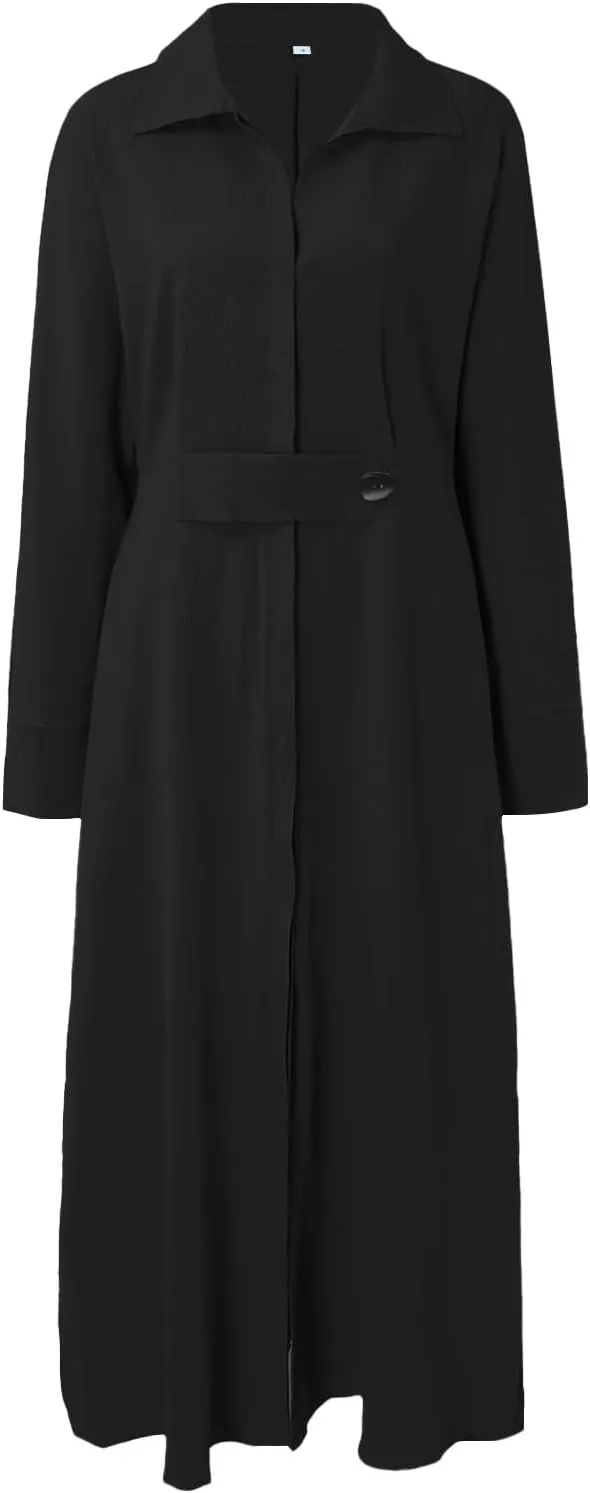 Shirt Dress for Women Lapel Collar Loose Cotton Linen Long Sleeve Cardigan Dresses Slim Fit High Waist Dress