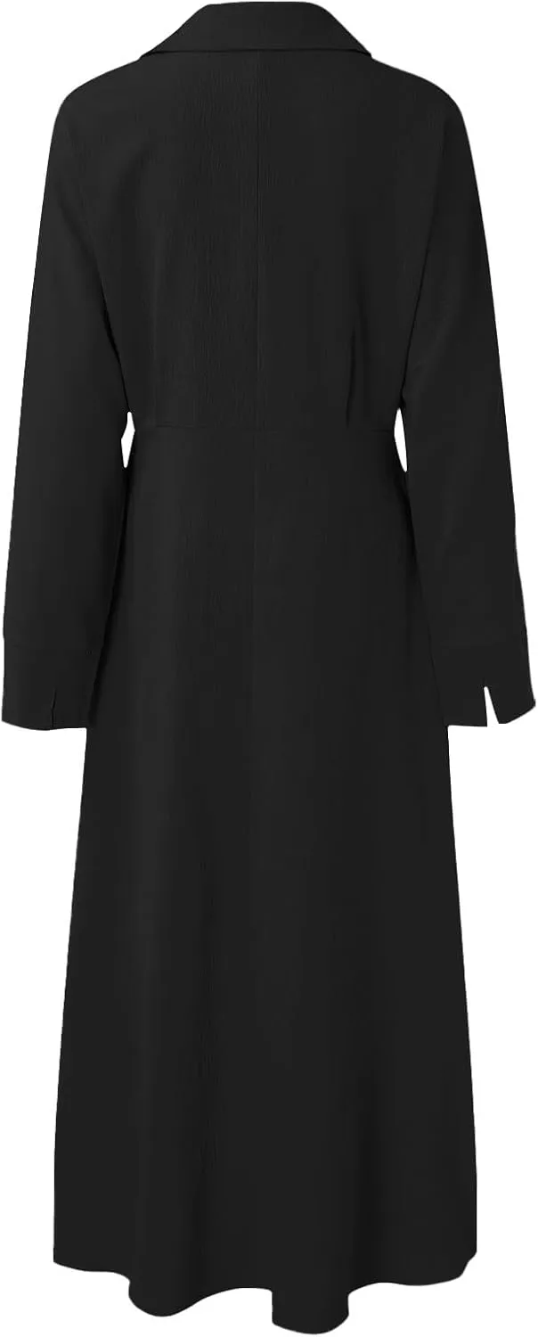 Shirt Dress for Women Lapel Collar Loose Cotton Linen Long Sleeve Cardigan Dresses Slim Fit High Waist Dress