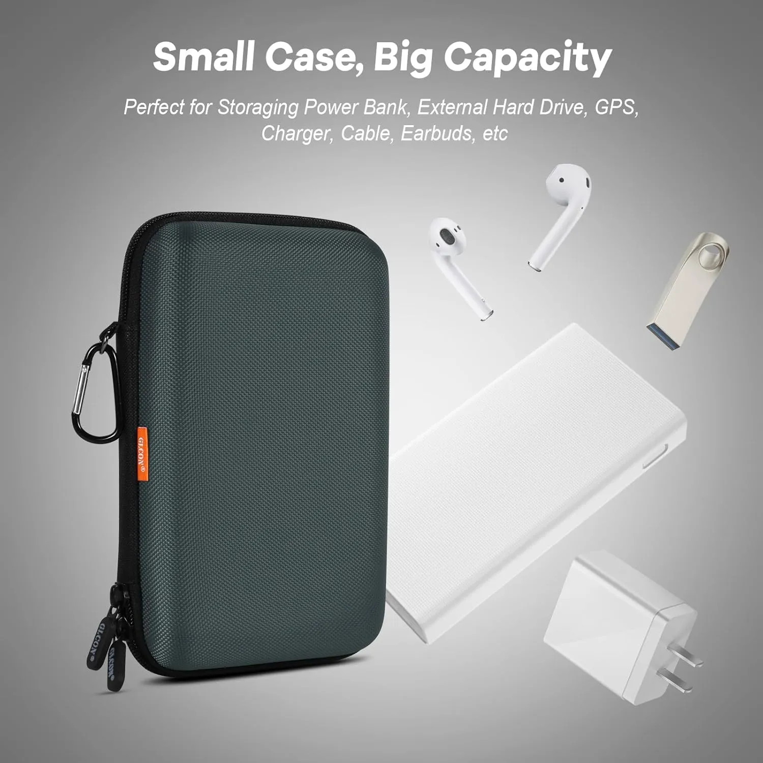 Shockproof Hard Shell Case - Large Electronic Organizer Carrying Case for External Hard Drive, Power Bank, Charger, Battery, GPS, Cell Phone - Portable Storage Pouch Bag Travel Case - Grey Blue