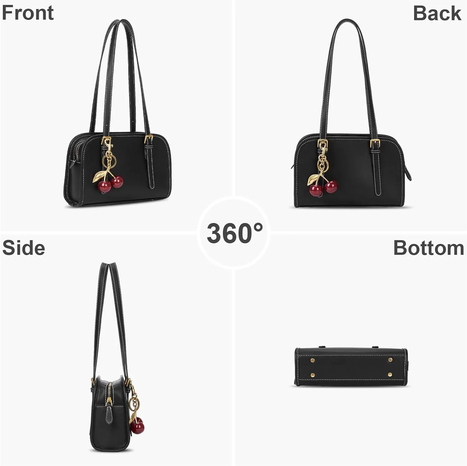 Shoulder Bag Red Purse for Women Leather Swing Bag Zip Handbag Burgundy Purse with Cherry Pendant