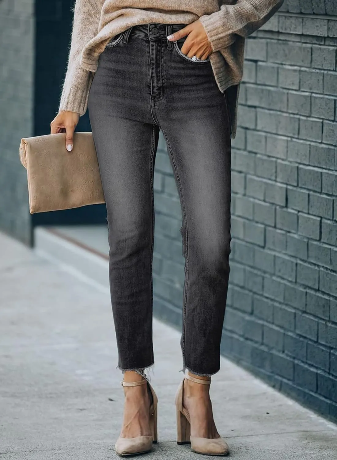 Sidefeel Women's Boyfriend Jeans Stretchy Ripped Distressed Zimbaplatinum Denim Pants Size 4-18