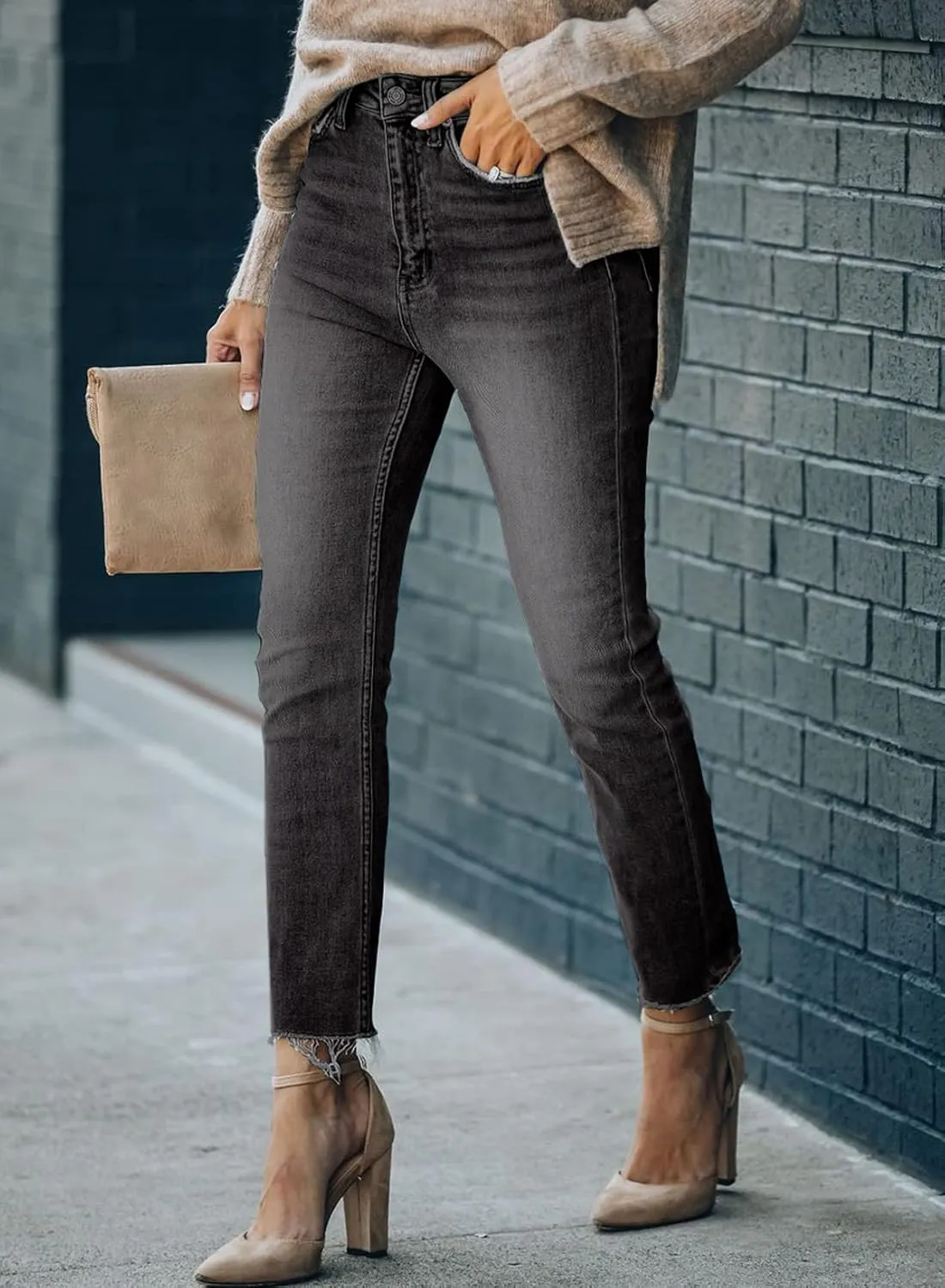 Sidefeel Women's Boyfriend Jeans Stretchy Ripped Distressed Zimbaplatinum Denim Pants Size 4-18