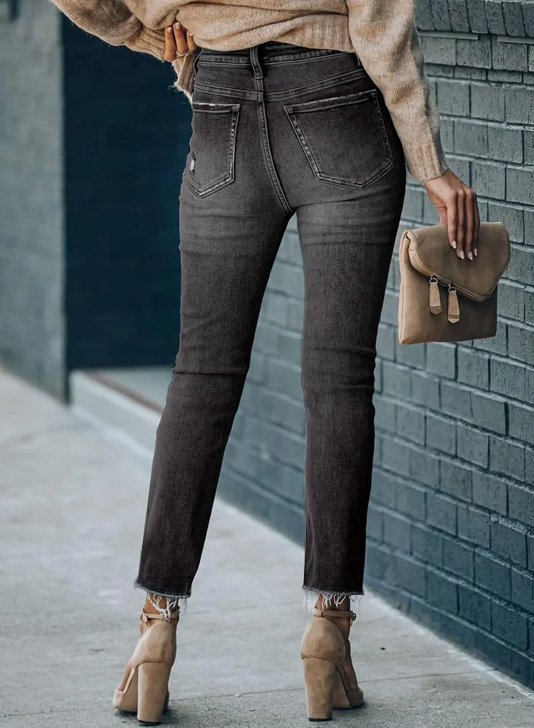 Sidefeel Women's Boyfriend Jeans Stretchy Ripped Distressed Zimbaplatinum Denim Pants Size 4-18