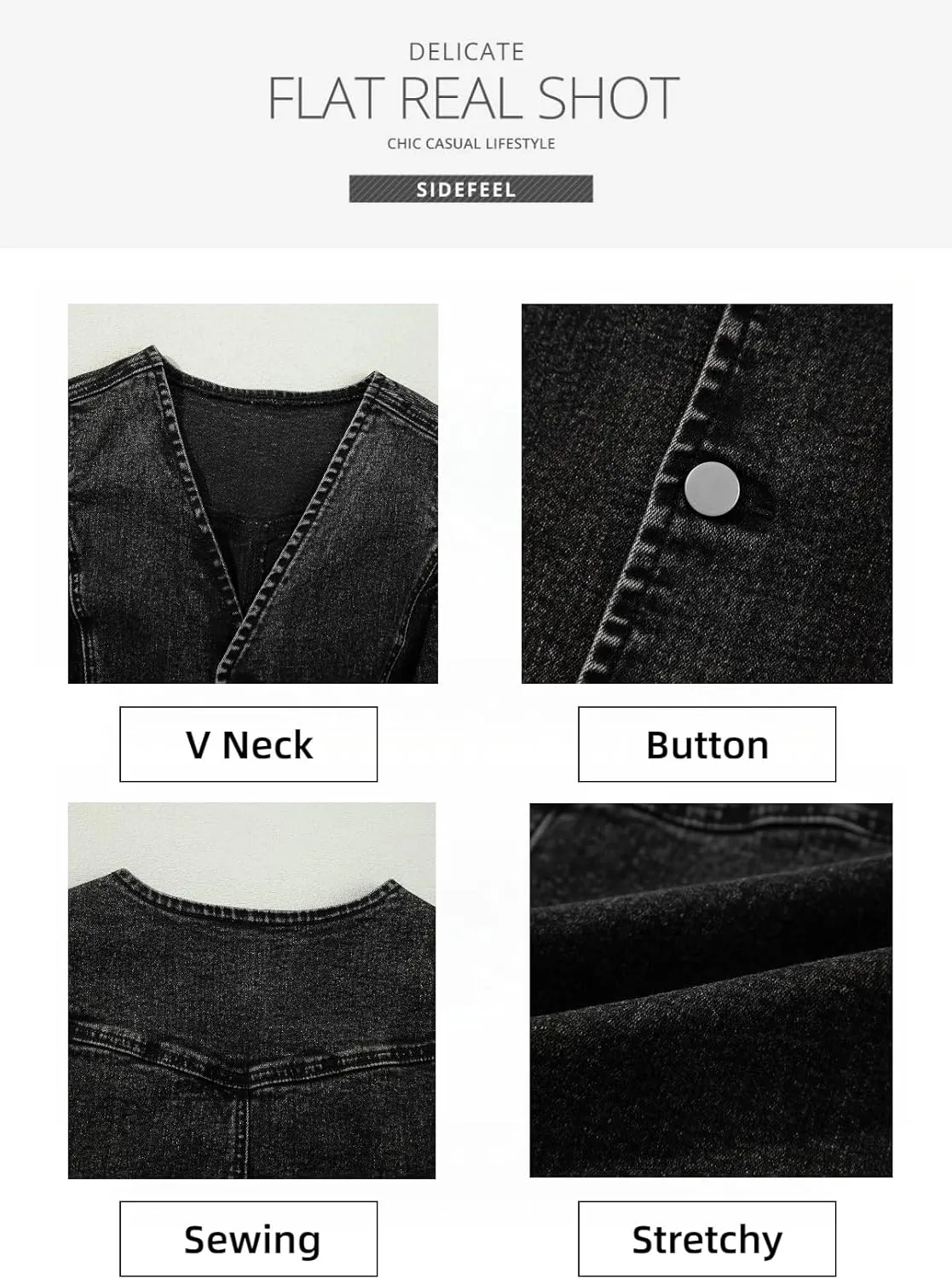 Sidefeel Women's Denim Vest Sleeveless V Neck Zimbaplatinum Jean Vest Top Button Down Crop Waistcoat Vest Summer Outfit