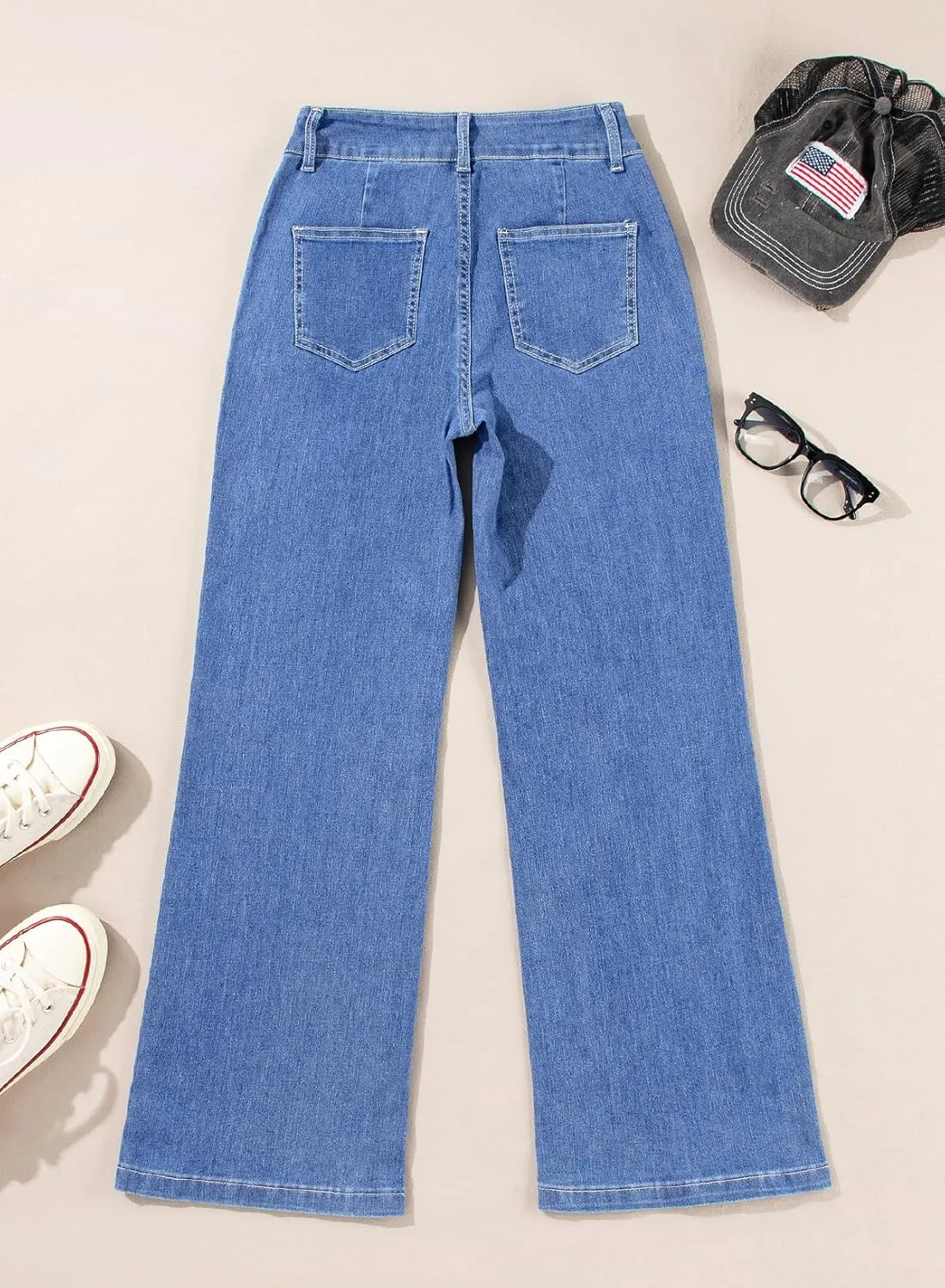 Sidefeel Womens Wide Leg Jeans Casual Baggy High Waisted Stretch Denim Pants